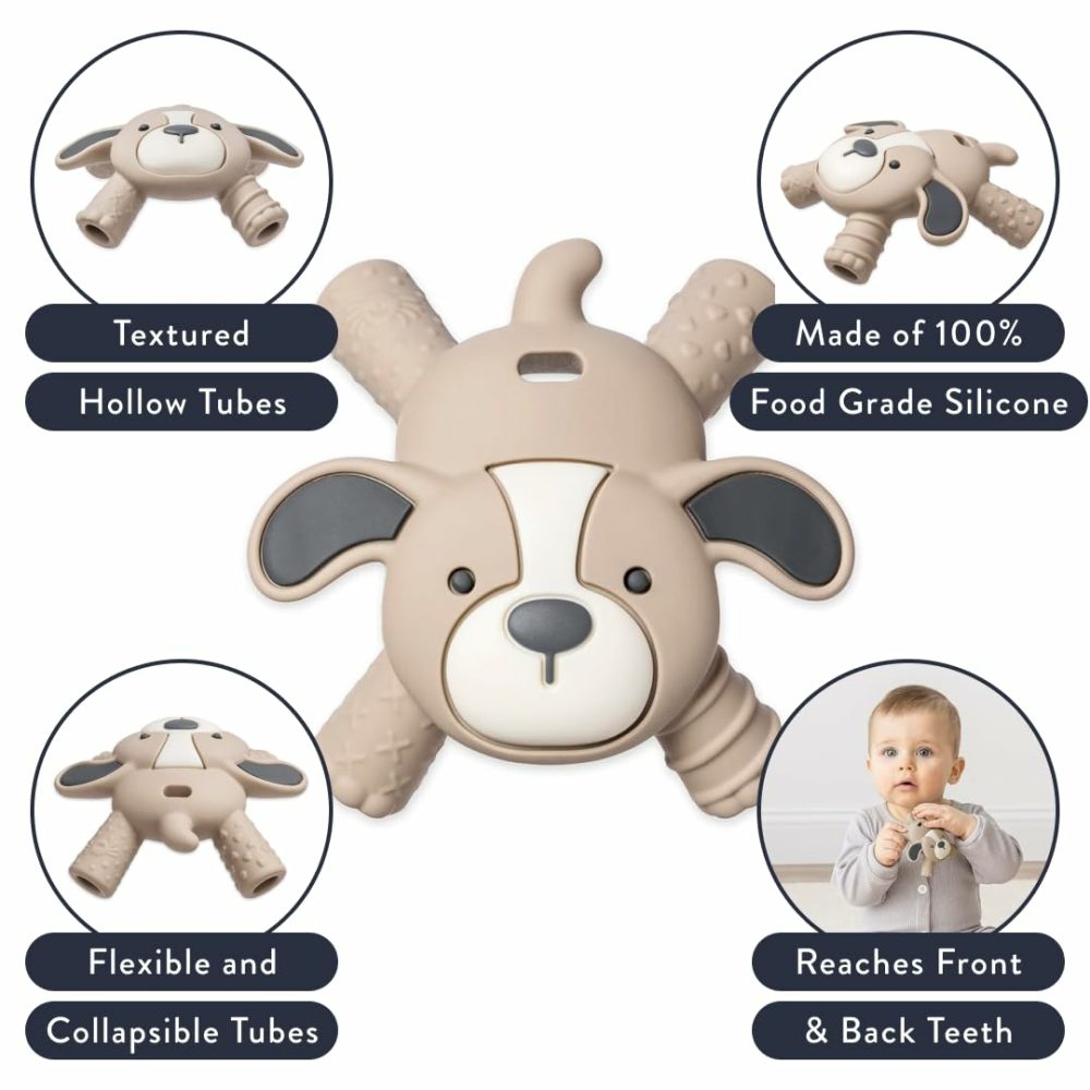 Ritzy Teether Reaches Back Molars And Massages Sore Gums; Features Multiple Textures And Flexible Design; Puppy  |  Teethers All Toys Puppy