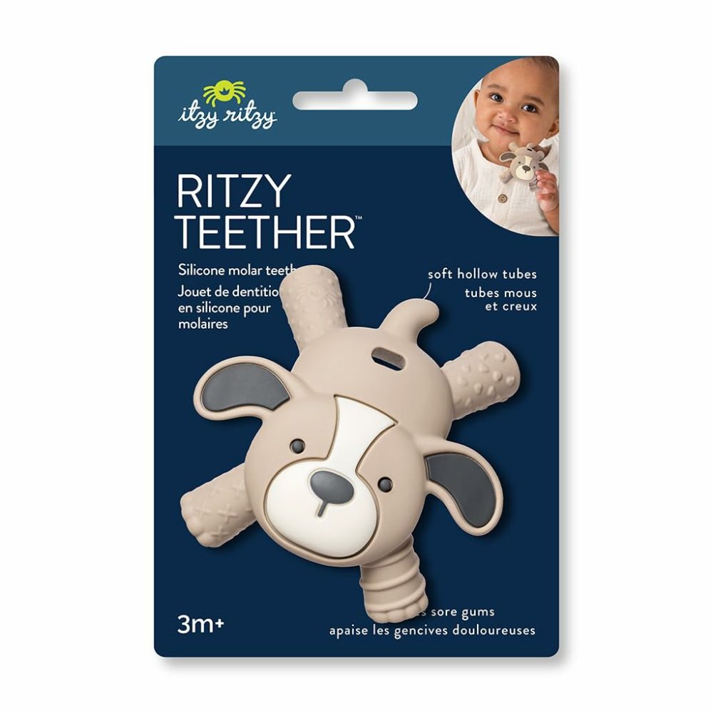 Ritzy Teether Reaches Back Molars And Massages Sore Gums; Features Multiple Textures And Flexible Design; Puppy  |  Teethers All Toys Puppy