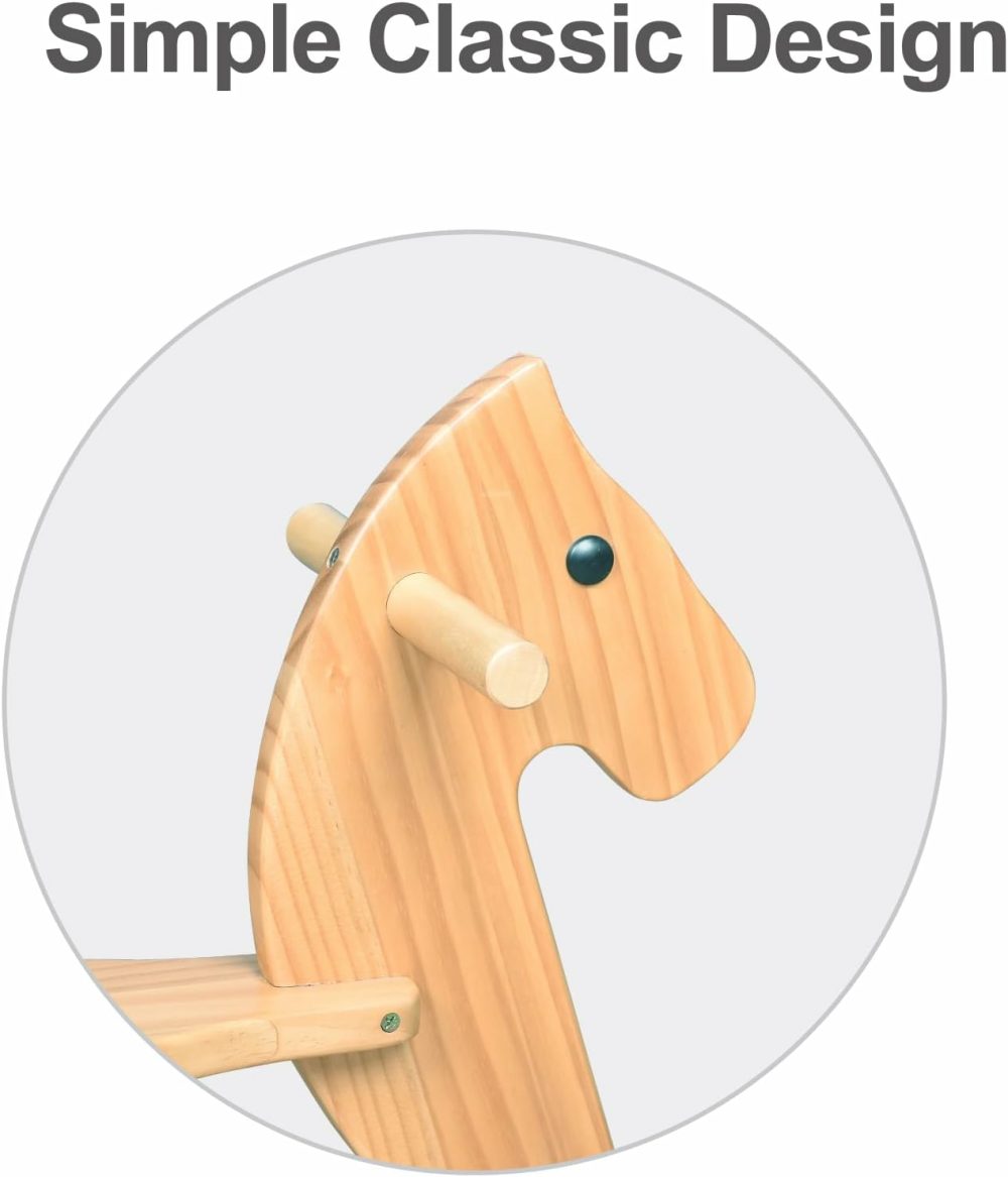 Rocking Horse Wooden Ride On Toy For Kids Classic Design Rocking Horse With Pedal And Safe Backrest Fine Workmanship(Classic  Natural)  |  Rocking Horses & Animals All Toys Natural