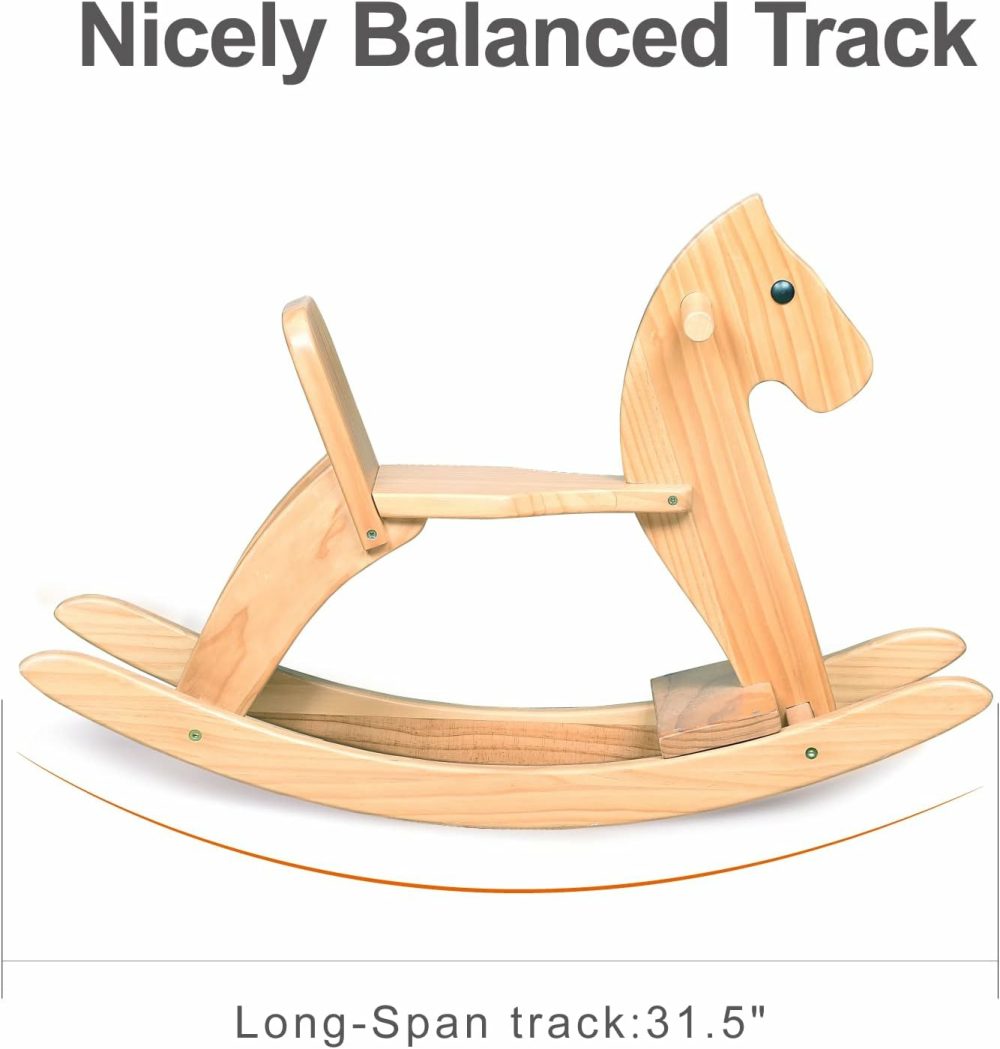 Rocking Horse Wooden Ride On Toy For Kids Classic Design Rocking Horse With Pedal And Safe Backrest Fine Workmanship(Classic  Natural)  |  Rocking Horses & Animals All Toys Natural