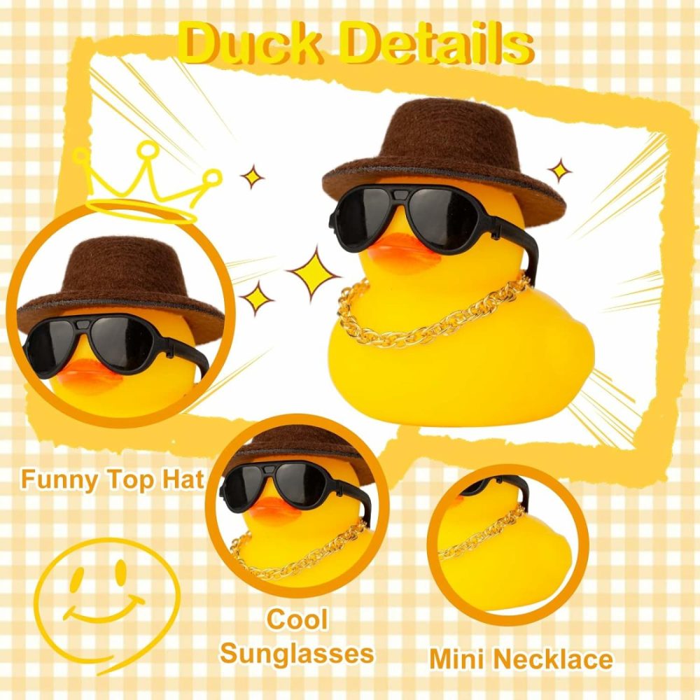 Rubber Duck Car Ornaments Duck Car Dashboard Decorations For Car Dashboard Decoration Accessories With Mini Hat Swim Ring Necklace And Sunglasses  |  Bath Toys All Toys Bath Toys