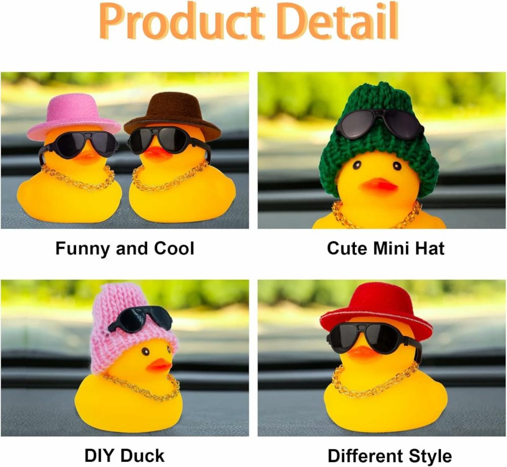 Rubber Duck Car Ornaments Duck Car Dashboard Decorations For Car Dashboard Decoration Accessories With Mini Hat Swim Ring Necklace And Sunglasses  |  Bath Toys All Toys Bath Toys