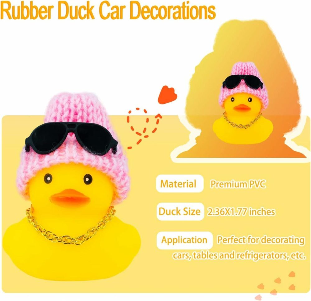 Rubber Duck Car Ornaments Duck Car Dashboard Decorations For Car Dashboard Decoration Accessories With Mini Hat Swim Ring Necklace And Sunglasses  |  Bath Toys All Toys Bath Toys