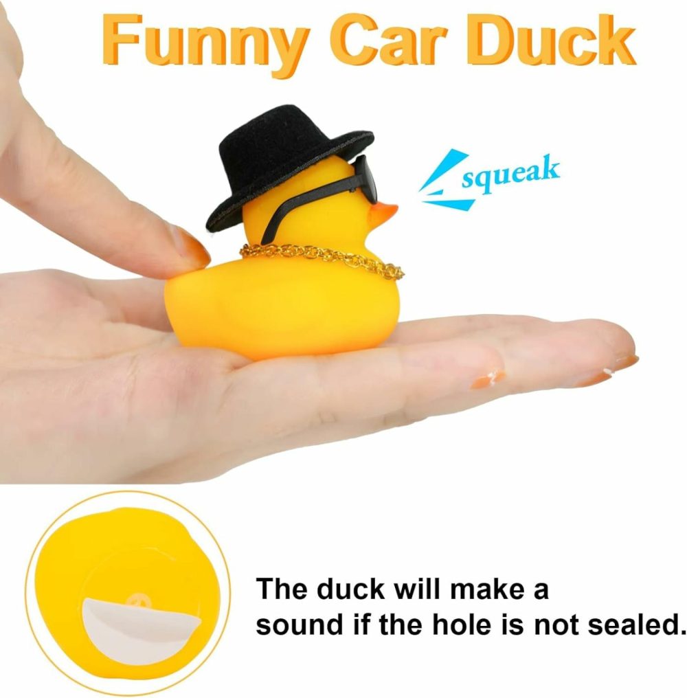 Rubber Duck Car Ornaments Duck Car Dashboard Decorations For Car Dashboard Decoration Accessories With Mini Hat Swim Ring Necklace And Sunglasses  |  Bath Toys All Toys Bath Toys