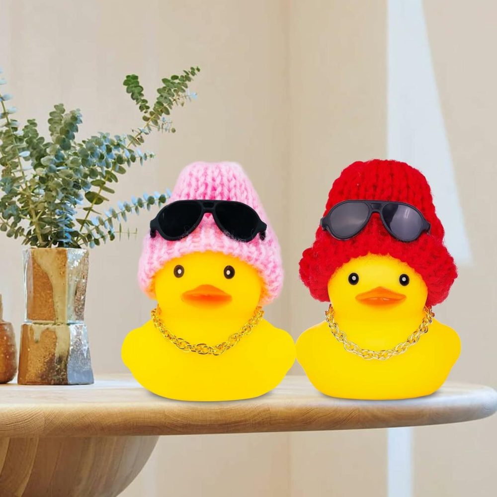 Rubber Duck Car Ornaments Duck Car Dashboard Decorations For Car Dashboard Decoration Accessories With Mini Hat Swim Ring Necklace And Sunglasses  |  Bath Toys All Toys Bath Toys