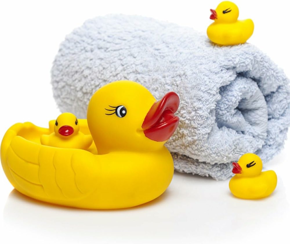 Rubber Duck Family Bathtub Toy  Bath Duck Toys 4 Pcs Rubber Duck Family Squeak Ducks Baby Shower Toy For Toddlers Boys Girls (Mother Child Ducks)  |  Bath Toys All Toys Bath Toys