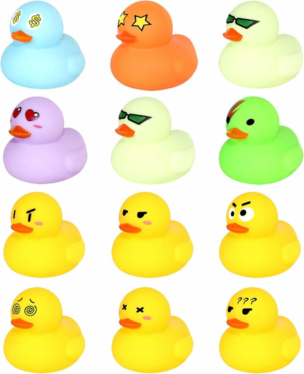 Rubber Ducks Bath Toys,12 Pcs Little Rubber Ducks Shower Toys Bathtub Toys Baby Water Toys For Gift Holiday Cruise Party Birthday Party Favors  Colorful Dopamine Emoticon Rubber Ducks  |  Bath Toys All Toys Bath Toys