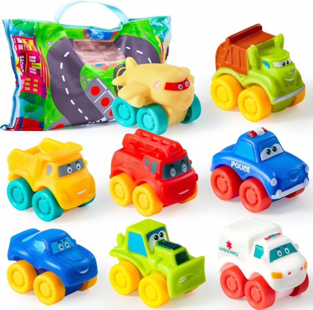 Rubber Toy Cars For Toddlers 1-3 Year Old  8 Pcs Cartoon Baby Truck Cars Bath Toy With Storage Bag   1 2 Year Old Boy Toys Birthday Gift  Pinata Bags Filler  Carnival Prizes  |  Bath Toys All Toys Bath Toys