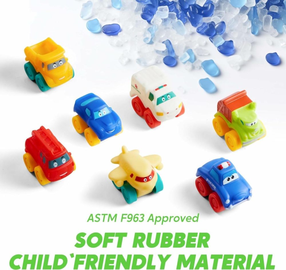 Rubber Toy Cars For Toddlers 1-3 Year Old  8 Pcs Cartoon Baby Truck Cars Bath Toy With Storage Bag   1 2 Year Old Boy Toys Birthday Gift  Pinata Bags Filler  Carnival Prizes  |  Bath Toys All Toys Bath Toys