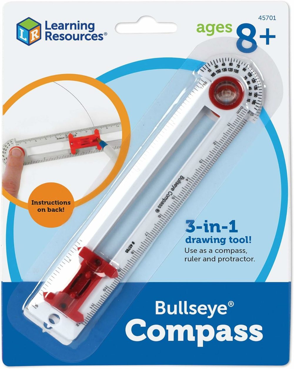 Safe-T Bullseye Compass  Ruler  Protractor  Early Geometry  Math Class Accessories  Ages 8+  Multicolor  Model:45701  |  Drafting Compasses All Toys Drafting Compasses