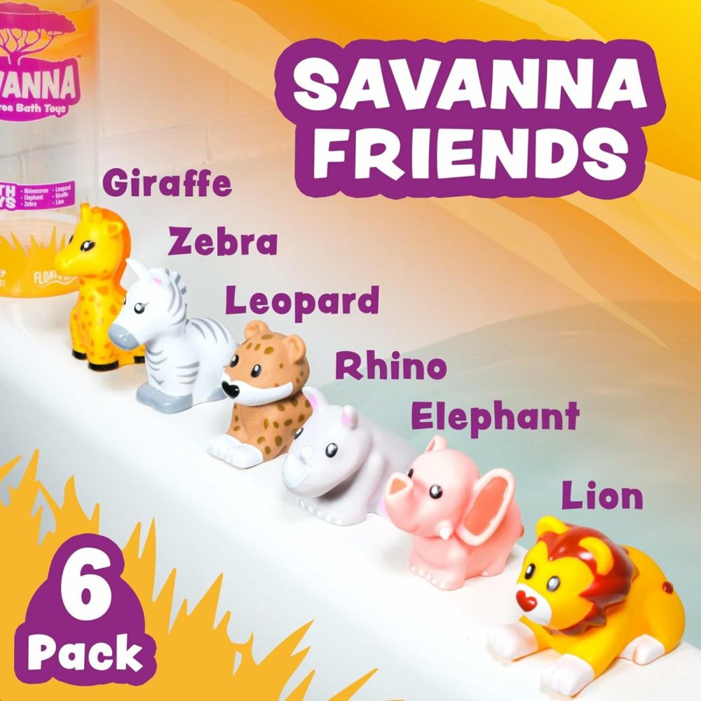 Savanna Mold Free Bath Toys  6 Pack | Sealed  No Hole Bath Toys Design Keeps Moisture Out | Soft  Squeezable & Float On Water | Easy-Grip Baby & Toddler Bath Toys | Great Baby Pool Toys  |  Bath Toys All Toys Bath Toys