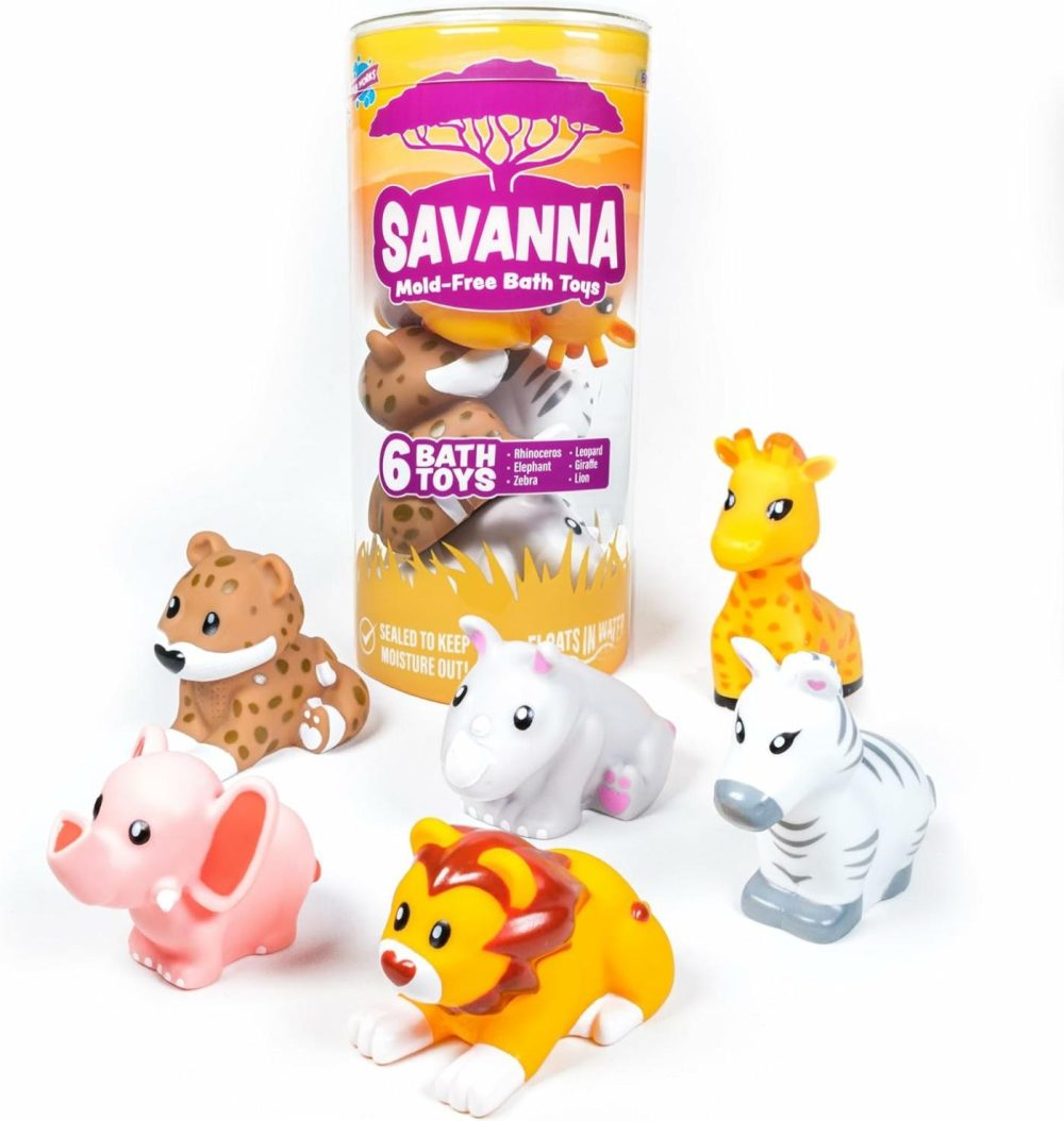 Savanna Mold Free Bath Toys  6 Pack | Sealed  No Hole Bath Toys Design Keeps Moisture Out | Soft  Squeezable & Float On Water | Easy-Grip Baby & Toddler Bath Toys | Great Baby Pool Toys  |  Bath Toys All Toys Bath Toys