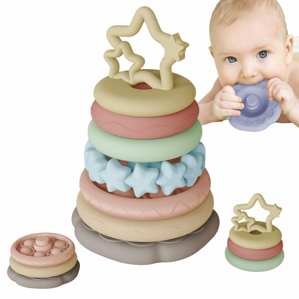 Sensory Baby Teething Toys  Stacking Rings Toys For 1 2 One Year Old  7 Piece Teether Set Baby Girl Boys Shower Gifts  Newborn Essentials For 6-12-18 Months  Infant Developmental Montessori Toys  |  Sorting & Stacking Toys All Toys Pastel