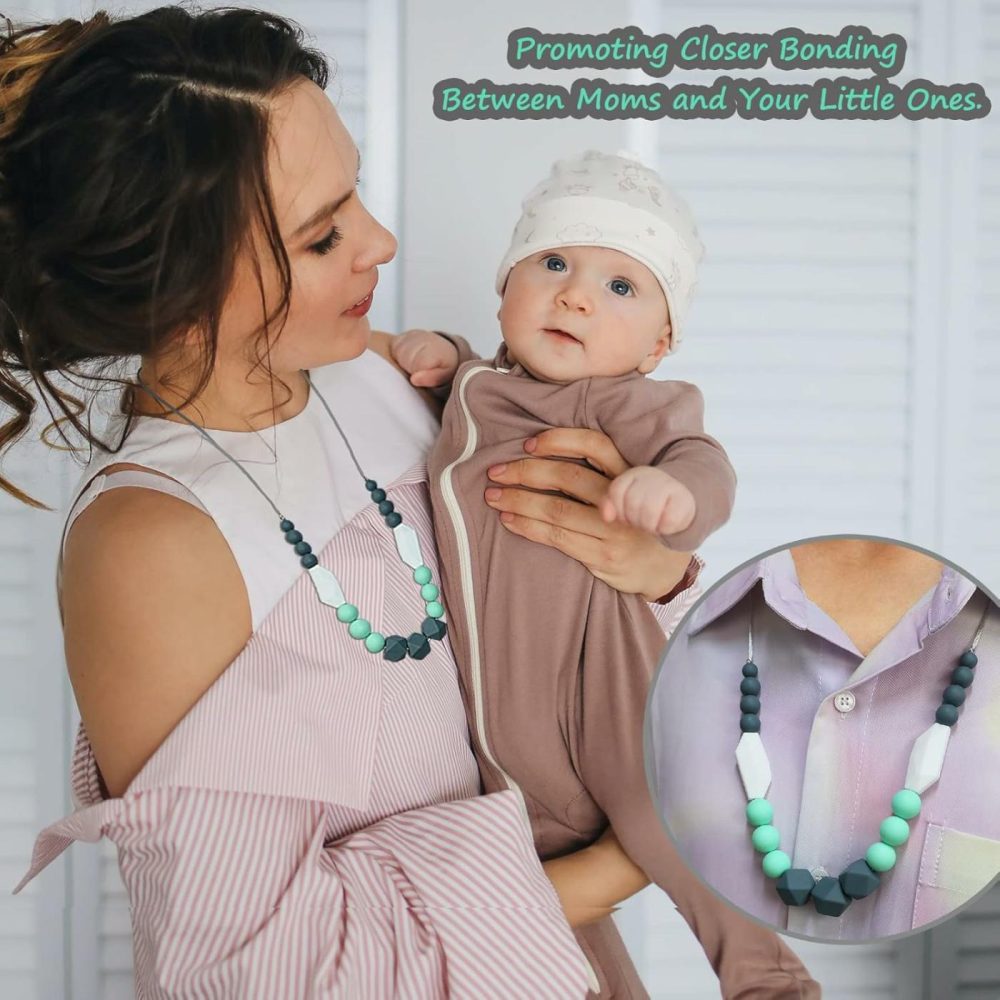 Sensory Chew Necklaces For Boys Girls  Silicone Chewy Necklace Sensory Toys For Kids With Autism Anxiety Adhd Spd  Sensory Chew Toys Reduce Chewing Biting Fidgeting For Adult Chewer  |  Teethers All Toys Gray,Mint Green,Turquoise,White