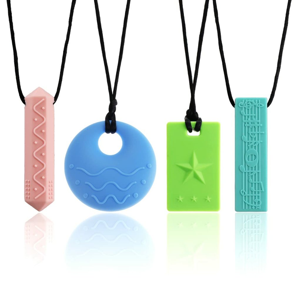 Sensory Chew Necklaces For Kids – 4 Pack Silicone Chewy Necklaces For Adhd  Autism  Biting And Oral Motor Needs  |  Teethers All Toys color 1