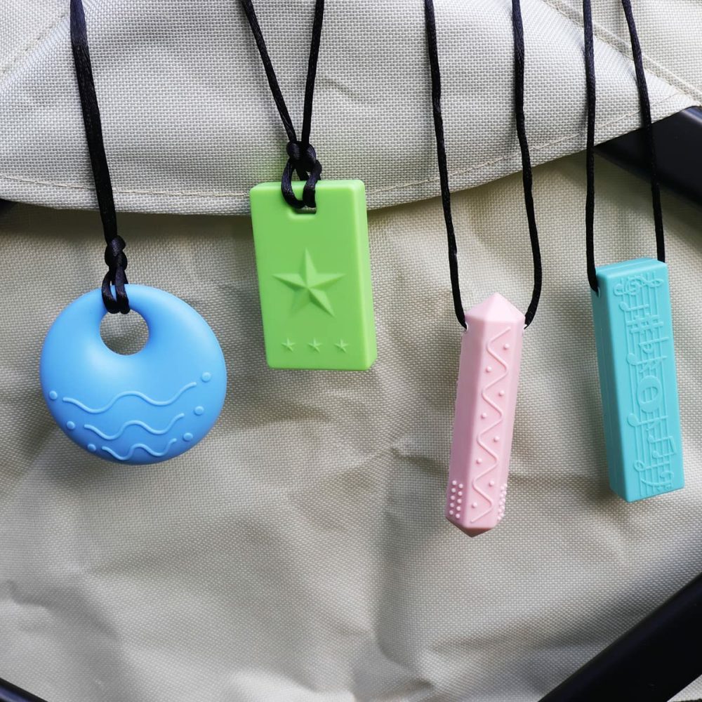 Sensory Chew Necklaces For Kids – 4 Pack Silicone Chewy Necklaces For Adhd  Autism  Biting And Oral Motor Needs  |  Teethers All Toys color 1