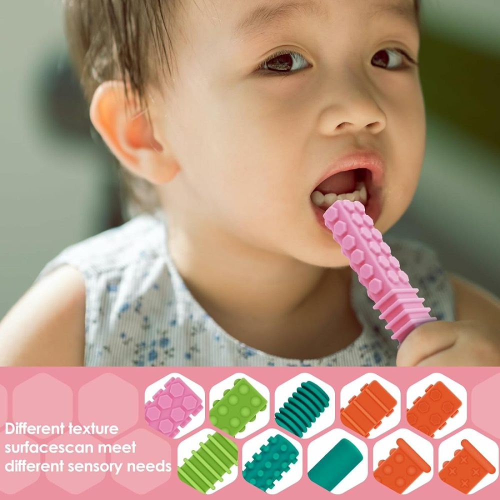 Sensory Chew Toys For Autistic Children  4 Pack Silicone Chewy Tube Oral Motor Tools For Sensory Kids With Autism  Biting  Adhd  Spd  Chewies With Special Needs  Teething Sticks Toys  |  Teethers All Toys Pink, Light Green, Green, Orange