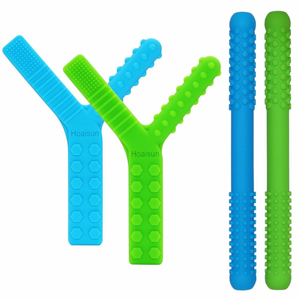 Sensory Chew Toys For Autistic Children 4 Pack  Silicone Teething Straws Toys For Autism  Adhd  Spd  Biting Or Special Needs  Chew Tubes Oral Motor Tools Adult Fidget Chew Toy Relief Stress  Anxiety  |  Teethers All Toys Blue&Green