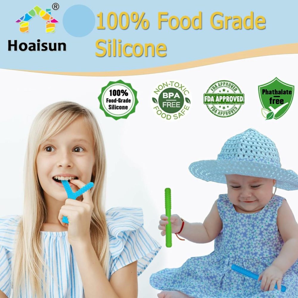 Sensory Chew Toys For Autistic Children 4 Pack  Silicone Teething Straws Toys For Autism  Adhd  Spd  Biting Or Special Needs  Chew Tubes Oral Motor Tools Adult Fidget Chew Toy Relief Stress  Anxiety  |  Teethers All Toys Blue&Green