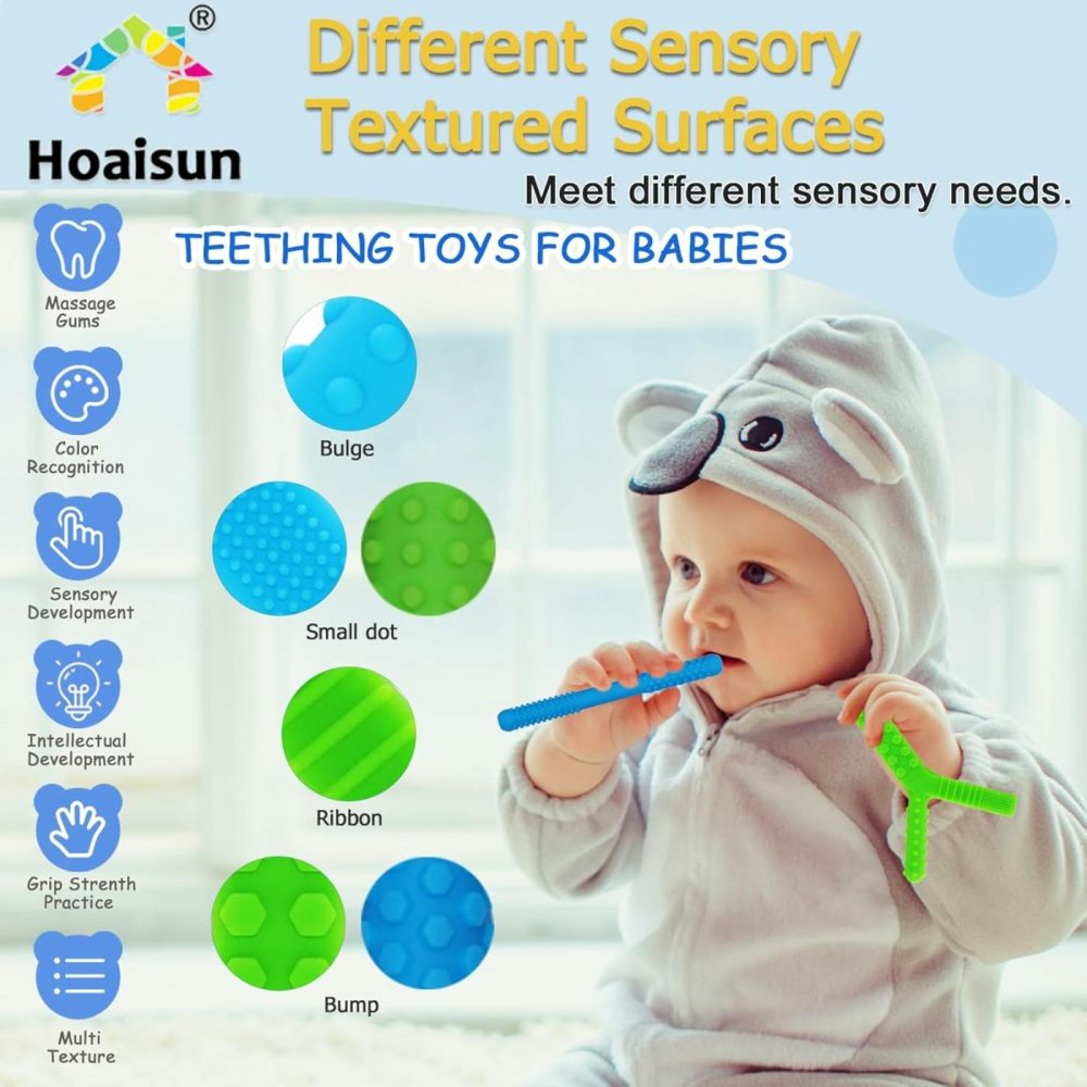 Sensory Chew Toys For Autistic Children 4 Pack  Silicone Teething Straws Toys For Autism  Adhd  Spd  Biting Or Special Needs  Chew Tubes Oral Motor Tools Adult Fidget Chew Toy Relief Stress  Anxiety  |  Teethers All Toys Blue&Green