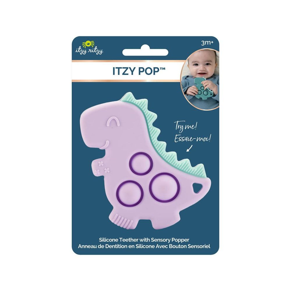 Sensory Popper Toy – Itzy Pop Toy Features Raised Textures To Soothe Sore Gums; Relieves Stress And Improves Fine Motor Skills; Can Attach To A Bag Or Pacifier Strap; Lilac Dinosaur  |  Teethers All Toys Purple Dinosaur