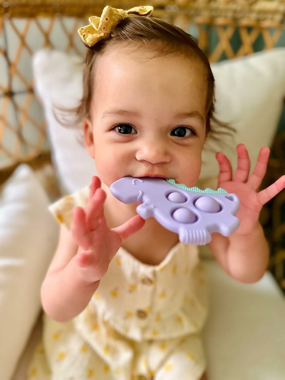 Sensory Popper Toy – Itzy Pop Toy Features Raised Textures To Soothe Sore Gums; Relieves Stress And Improves Fine Motor Skills; Can Attach To A Bag Or Pacifier Strap; Lilac Dinosaur  |  Teethers All Toys Purple Dinosaur