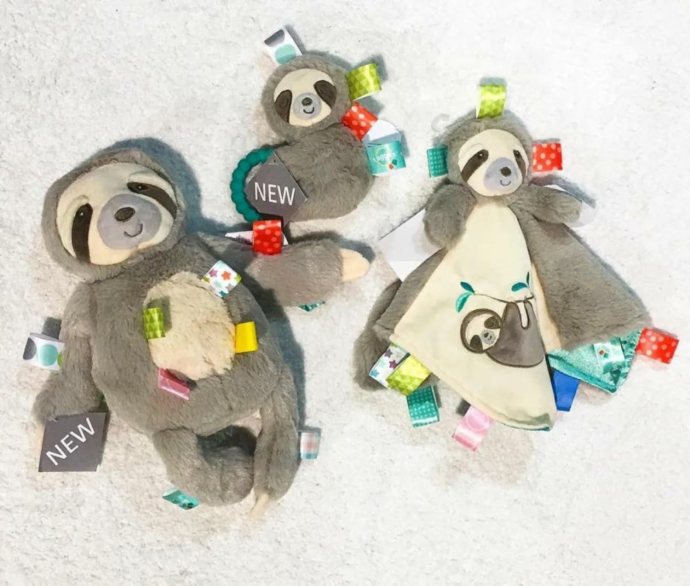 Sensory Stuffed Animal Soft Rattle With Teether Ring  Molasses Sloth  |  Teethers All Toys Baby Rattle