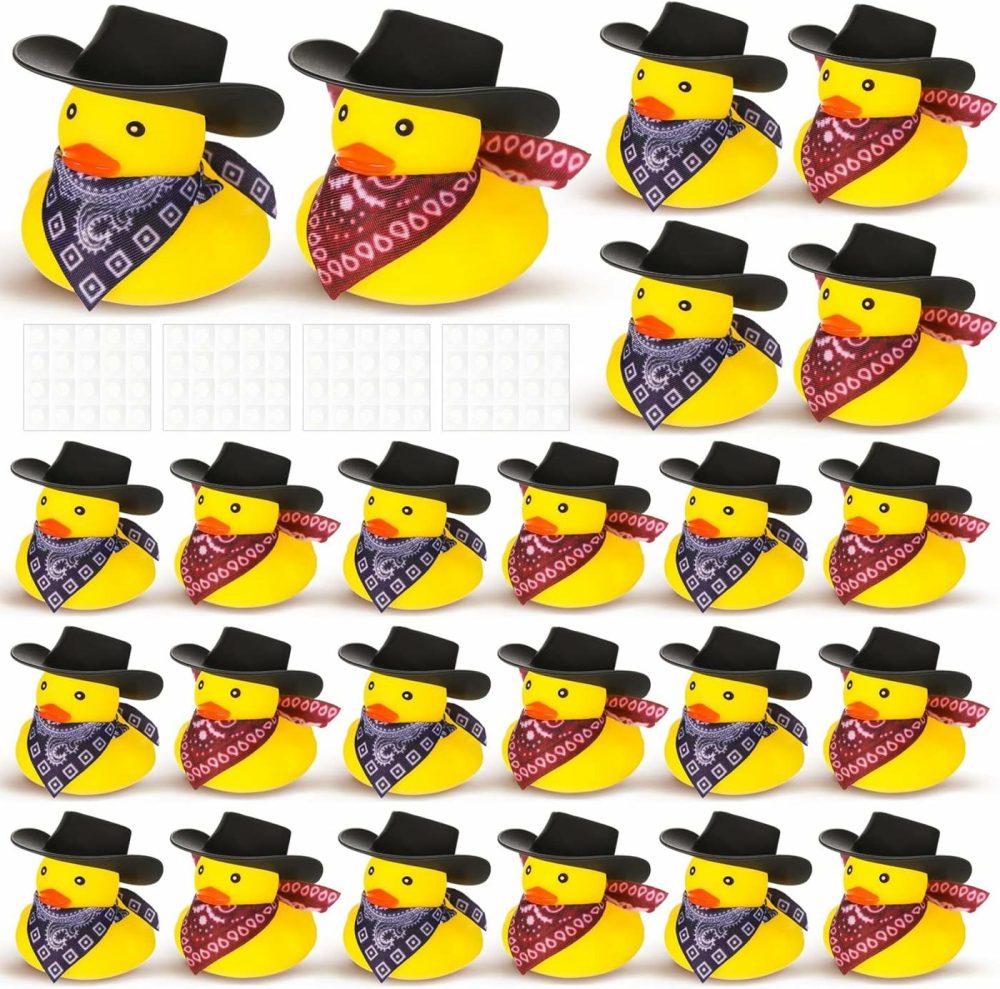 Set Of 24 Cowboy Rubber Duck With Hat And Scarf  Mini Rubber Duckies Bath Party Toys Bathtub Toys Shower Birthday Swimming Party Favor  2 Styles (Black)  |  Bath Toys All Toys Bath Toys