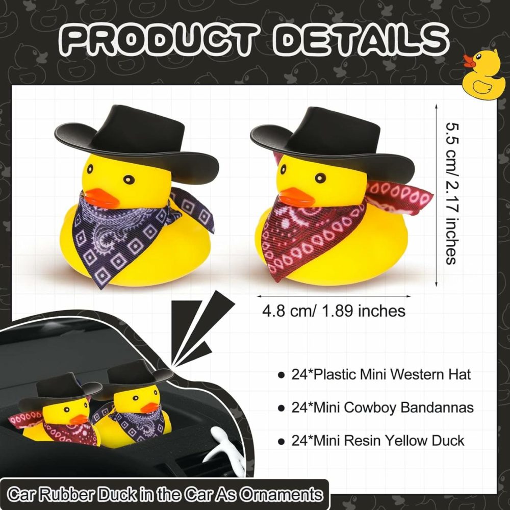 Set Of 24 Cowboy Rubber Duck With Hat And Scarf  Mini Rubber Duckies Bath Party Toys Bathtub Toys Shower Birthday Swimming Party Favor  2 Styles (Black)  |  Bath Toys All Toys Bath Toys