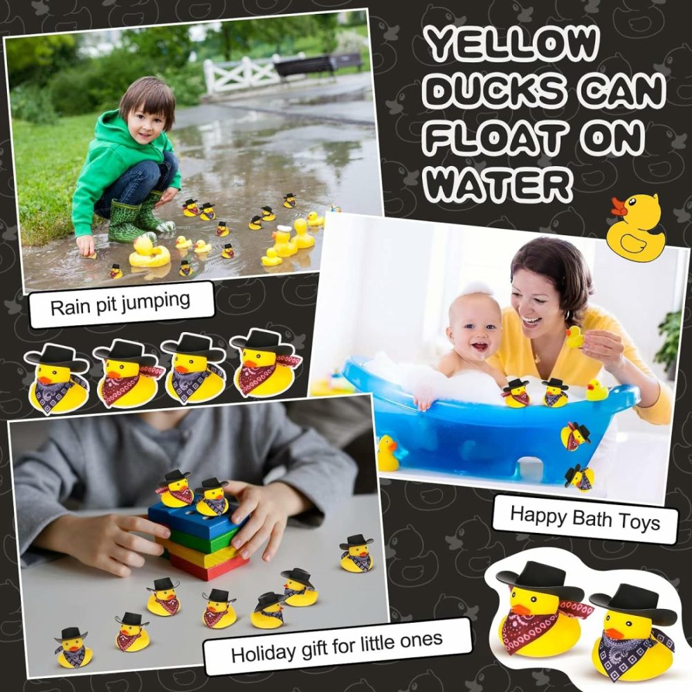 Set Of 24 Cowboy Rubber Duck With Hat And Scarf  Mini Rubber Duckies Bath Party Toys Bathtub Toys Shower Birthday Swimming Party Favor  2 Styles (Black)  |  Bath Toys All Toys Bath Toys