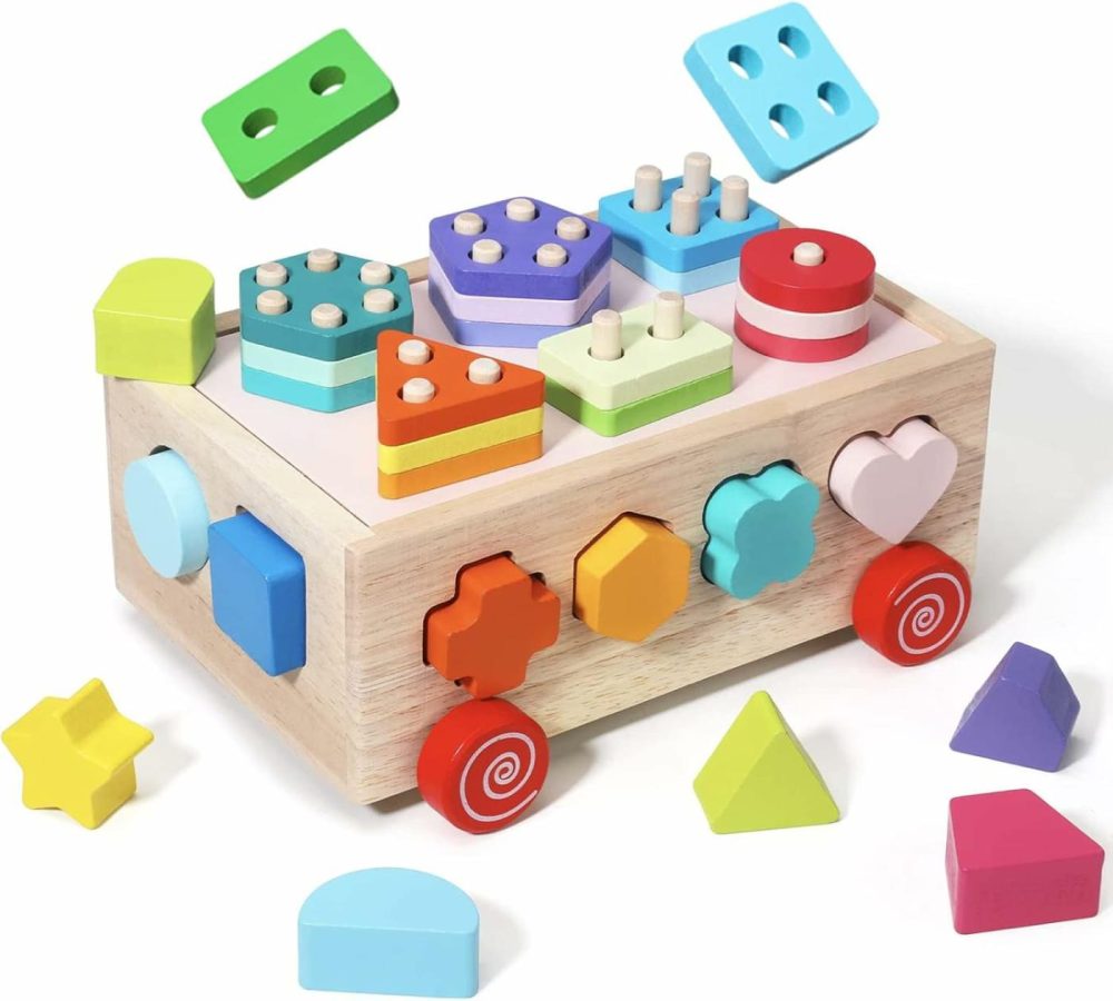 Shape Sorter Toys For Toddlers 1-3 Year Old  Montessori Stacking Toys For 1-3 Year Old Boys Girls  Wooden Stacking Blocks Learning Toys For Baby  Boys Girls Birthday Gifts  |  Sorting & Stacking Toys All Toys Sorting & Stacking Toys