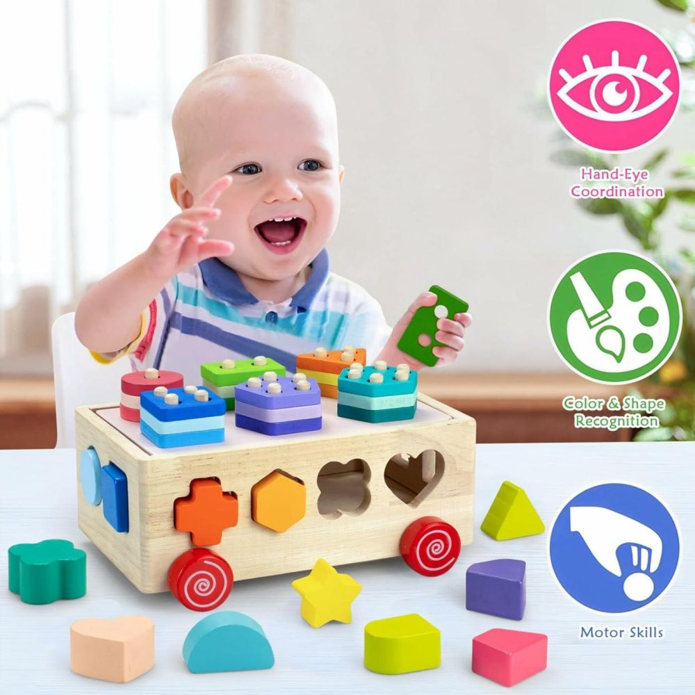 Shape Sorter Toys For Toddlers 1-3 Year Old  Montessori Stacking Toys For 1-3 Year Old Boys Girls  Wooden Stacking Blocks Learning Toys For Baby  Boys Girls Birthday Gifts  |  Sorting & Stacking Toys All Toys Sorting & Stacking Toys