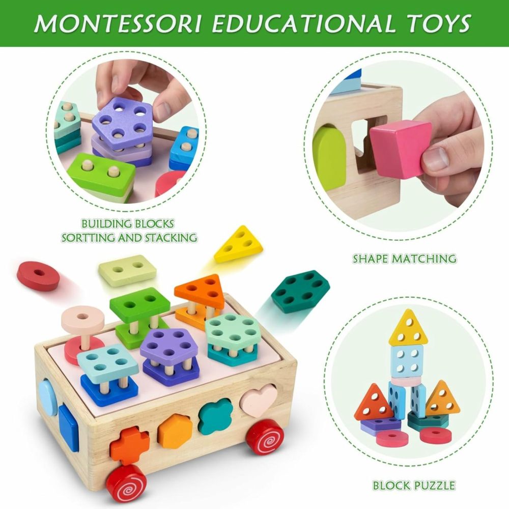 Shape Sorter Toys For Toddlers 1-3 Year Old  Montessori Stacking Toys For 1-3 Year Old Boys Girls  Wooden Stacking Blocks Learning Toys For Baby  Boys Girls Birthday Gifts  |  Sorting & Stacking Toys All Toys Sorting & Stacking Toys