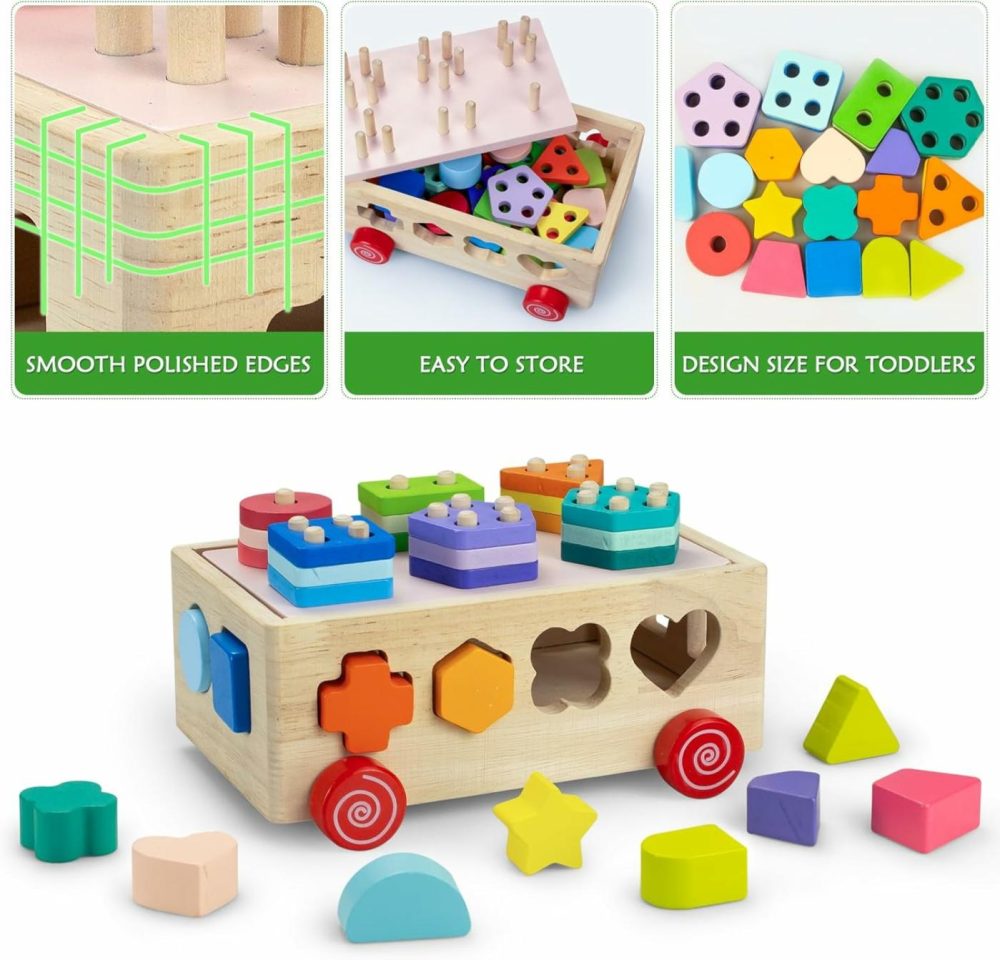 Shape Sorter Toys For Toddlers 1-3 Year Old  Montessori Stacking Toys For 1-3 Year Old Boys Girls  Wooden Stacking Blocks Learning Toys For Baby  Boys Girls Birthday Gifts  |  Sorting & Stacking Toys All Toys Sorting & Stacking Toys