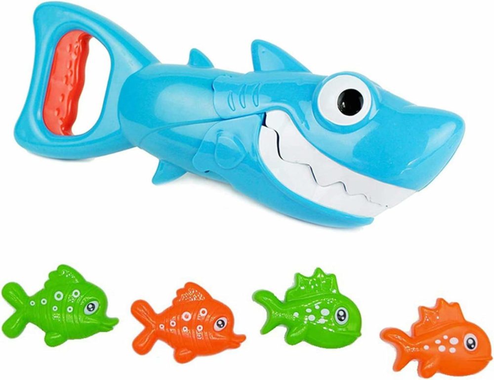 Shark Grabber Baby Bath Toys – Blue Shark With Teeth Biting Action Include 4 Toy Fish – Bath Toys For Kids Ages 4-8 Boys Girls Toddlers Pool Toys  |  Bath Toys All Toys Bath Toys