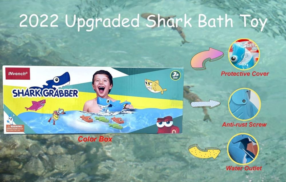 Shark Grabber Baby Bath Toys – Blue Shark With Teeth Biting Action Include 4 Toy Fish – Bath Toys For Kids Ages 4-8 Boys Girls Toddlers Pool Toys  |  Bath Toys All Toys Bath Toys