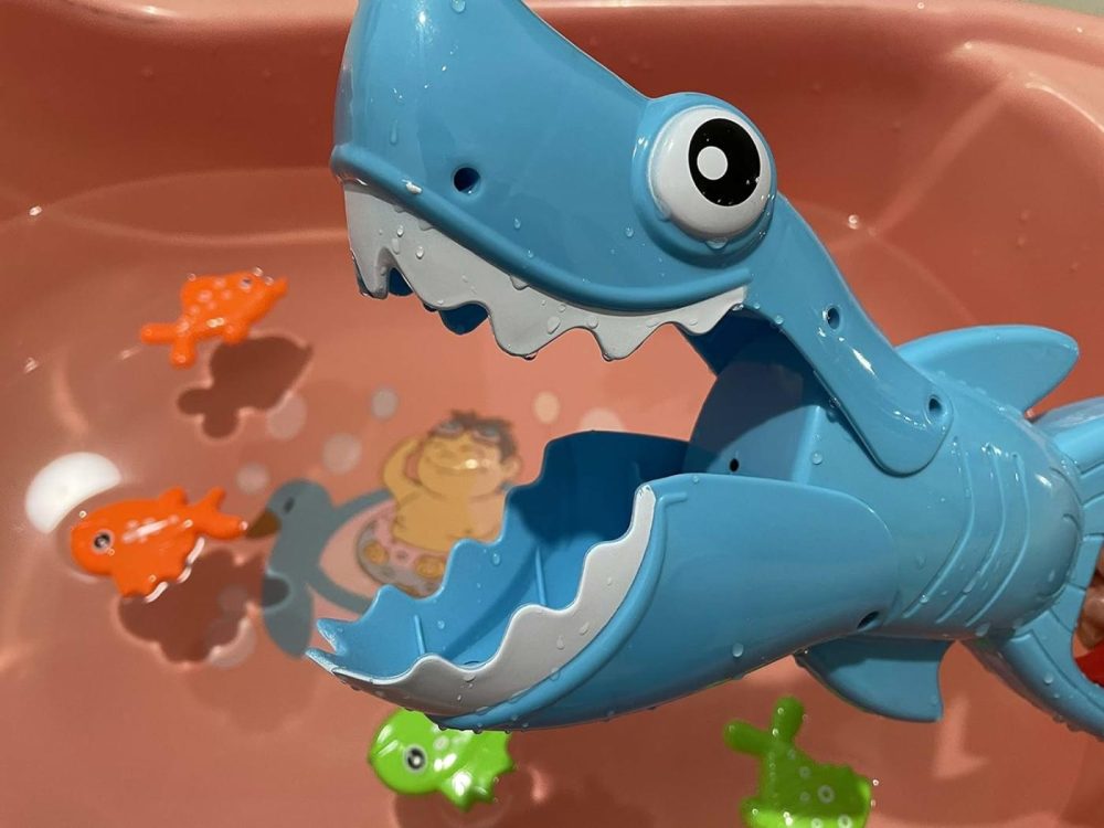 Shark Grabber Baby Bath Toys – Blue Shark With Teeth Biting Action Include 4 Toy Fish – Bath Toys For Kids Ages 4-8 Boys Girls Toddlers Pool Toys  |  Bath Toys All Toys Bath Toys