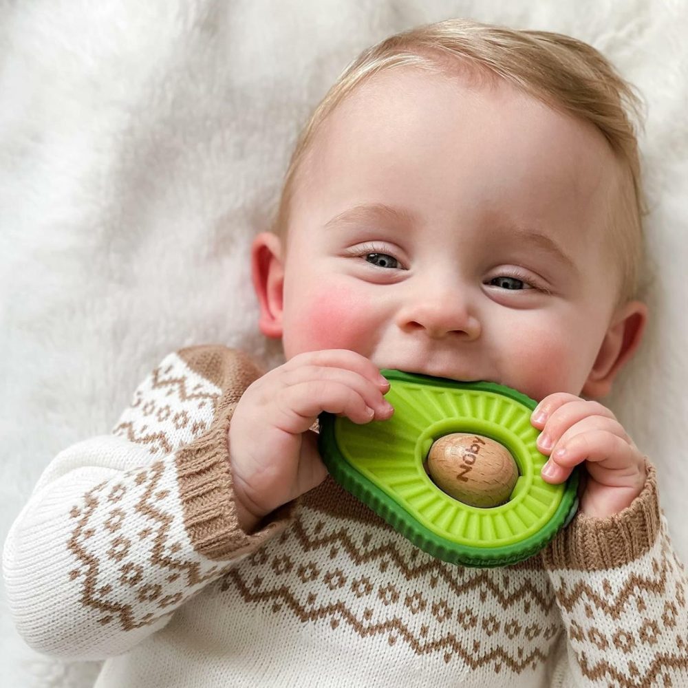 Silicone Avocado Teether With Spinning Wood Seed- 3+ Months  |  Teethers All Toys Avocado