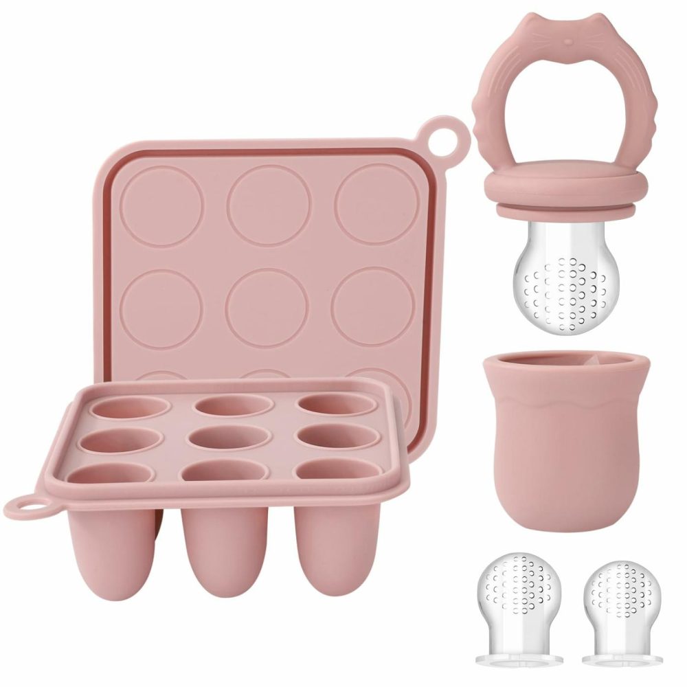 Silicone Baby Fruit Food Feeder & Baby Food Freezer Tray Set  Breastmilk Popsicle Molds For Baby Teething Relief  Baby Food Pacifier Feeder For Infants Self Feeding  Extra 3 Sizes Food Pouch  |  Teethers All Toys Dusty Lilac