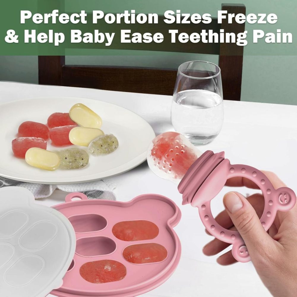 Silicone Baby Fruit Food Feeder Pacifier & Breastmilk Popsicle Freezer Molds For Batch Prep For Cooling Relief  Bpa Free Silicone Feeder To Safely Introduce New Foods  Double As Teething Toys  |  Teethers All Toys Pink