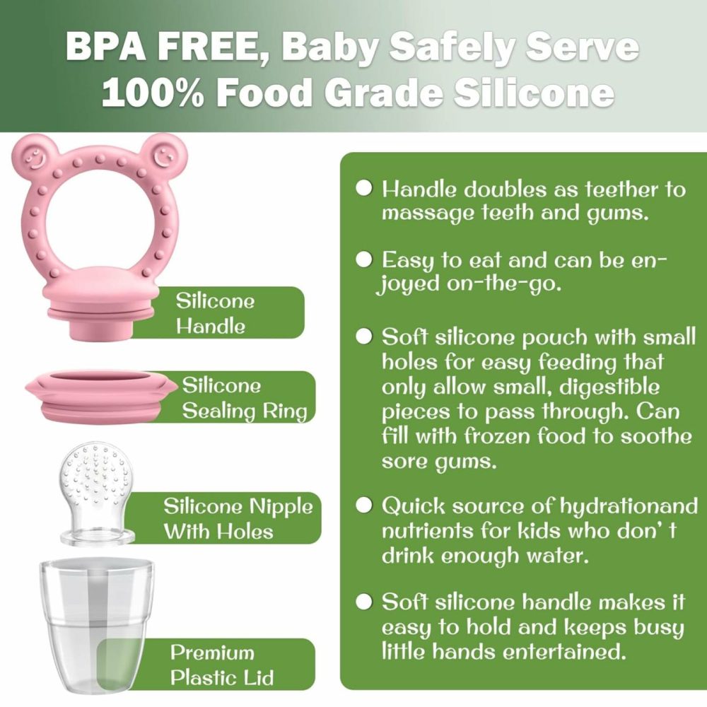 Silicone Baby Fruit Food Feeder Pacifier & Breastmilk Popsicle Freezer Molds For Batch Prep For Cooling Relief  Bpa Free Silicone Feeder To Safely Introduce New Foods  Double As Teething Toys  |  Teethers All Toys Pink