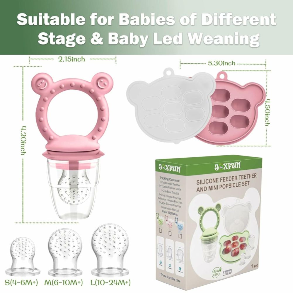 Silicone Baby Fruit Food Feeder Pacifier & Breastmilk Popsicle Freezer Molds For Batch Prep For Cooling Relief  Bpa Free Silicone Feeder To Safely Introduce New Foods  Double As Teething Toys  |  Teethers All Toys Pink