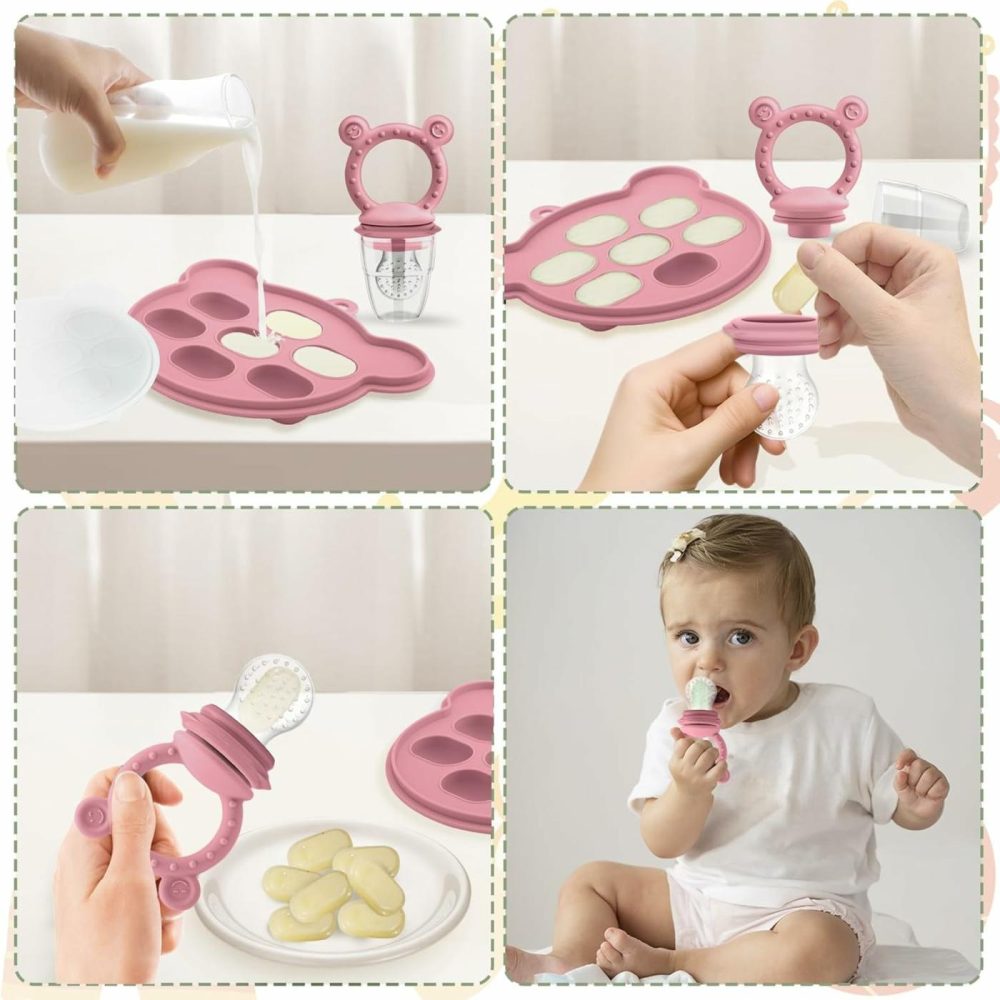 Silicone Baby Fruit Food Feeder Pacifier & Breastmilk Popsicle Freezer Molds For Batch Prep For Cooling Relief  Bpa Free Silicone Feeder To Safely Introduce New Foods  Double As Teething Toys  |  Teethers All Toys Pink