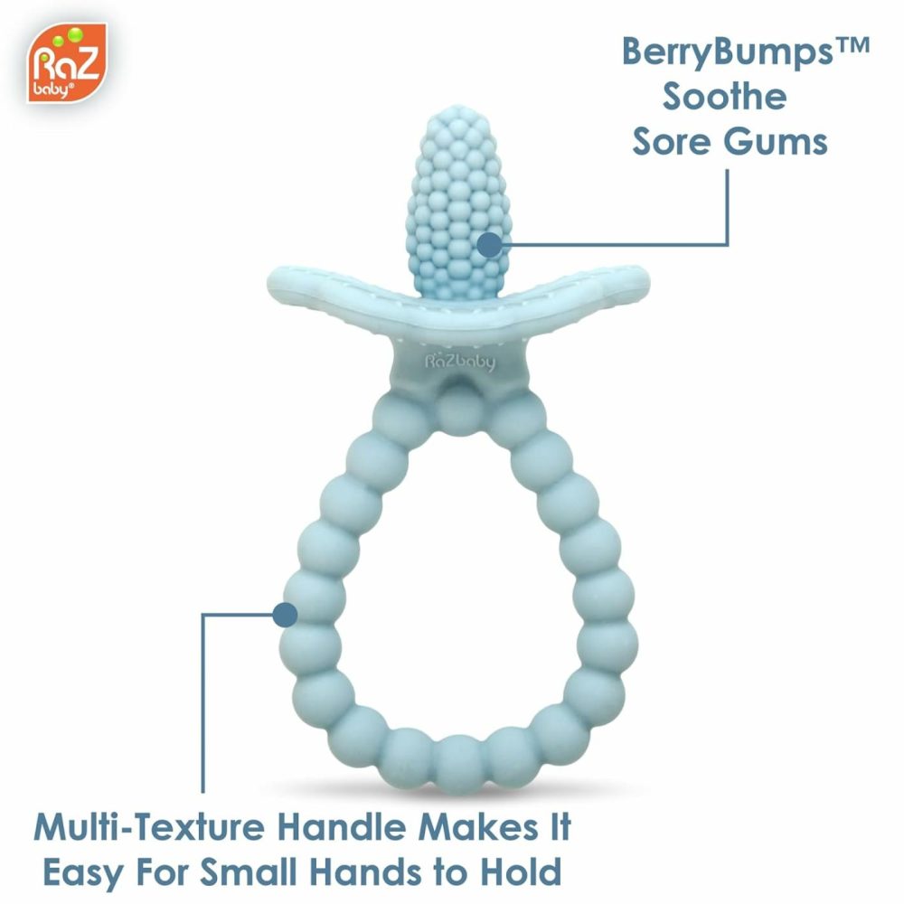 Silicone Baby Teether  Berrybumps Textured Silicone Soothes Babies’ Sore Gums  Infant Front And Back Teething Relief Toy  Bpa Free  Easy-To-Hold  Razberry Plus Fruit Shape  3M+ – Blue  |  Teethers All Toys Blue