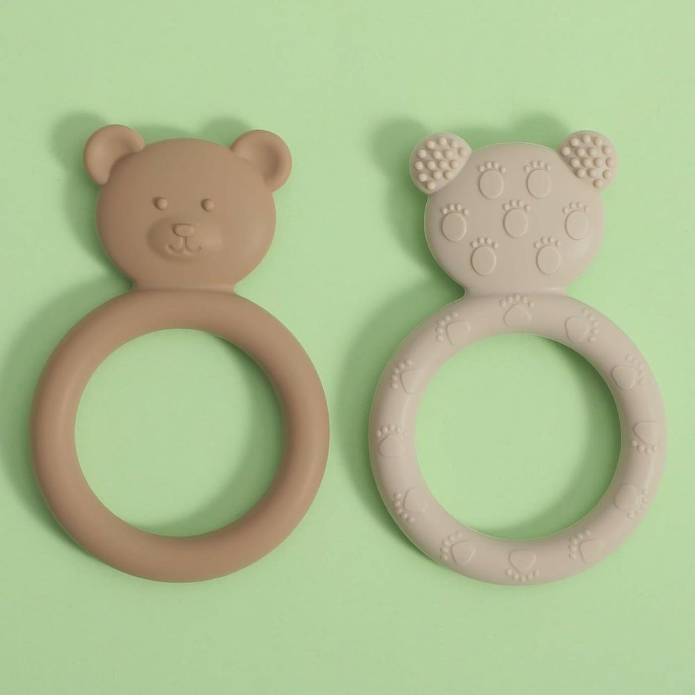 Silicone Baby Teether  Teething Toy Ring For Babies  Easy To Hold Design  Bpa Free (Sand + Light Grey)  |  Teethers All Toys Sand + Light Grey