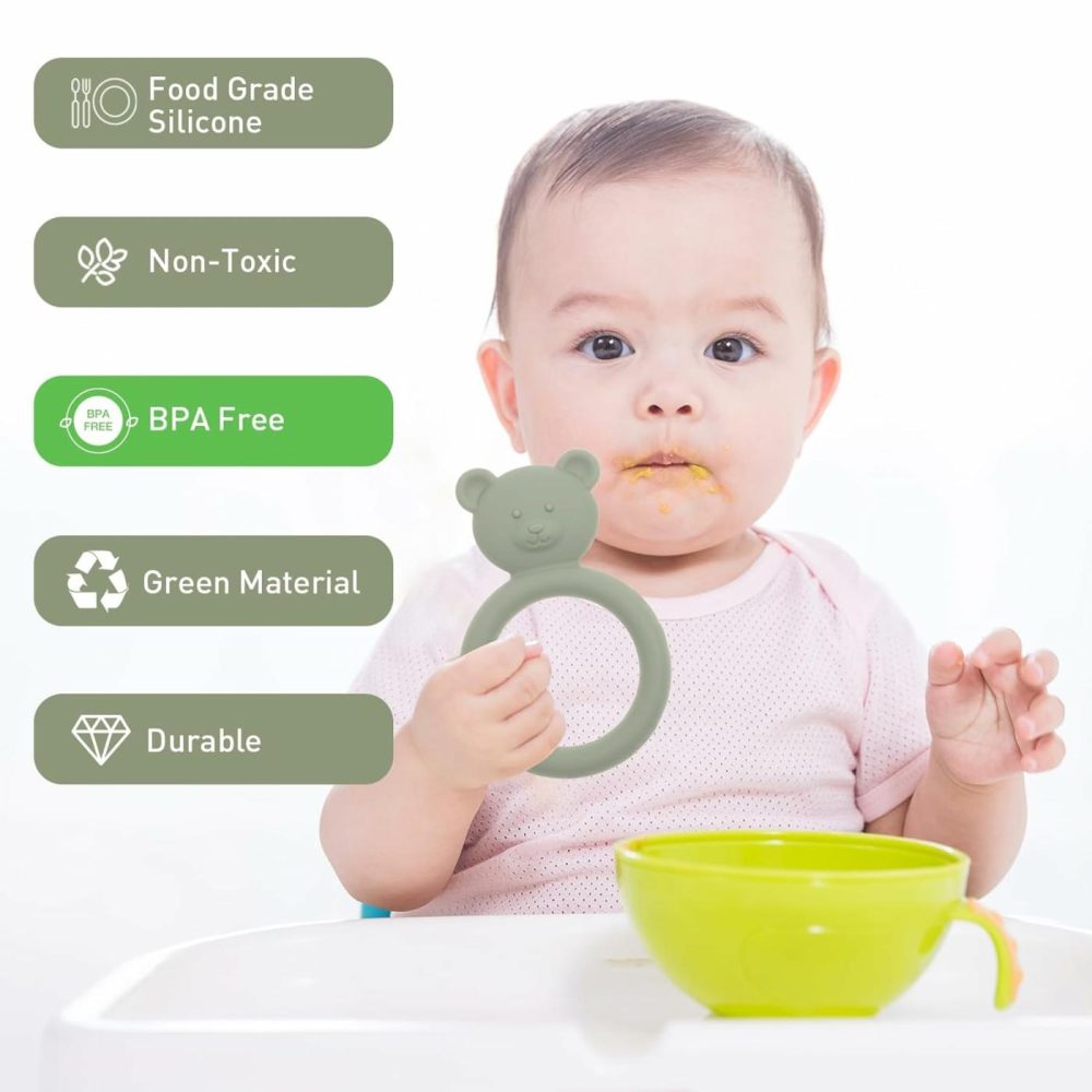 Silicone Baby Teether  Teething Toy Ring For Babies  Easy To Hold Design  Bpa Free (Sand + Light Grey)  |  Teethers All Toys Sand + Light Grey