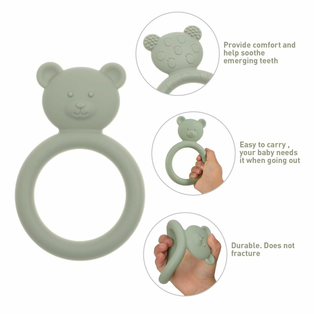 Silicone Baby Teether  Teething Toy Ring For Babies  Easy To Hold Design  Bpa Free (Sand + Light Grey)  |  Teethers All Toys Sand + Light Grey