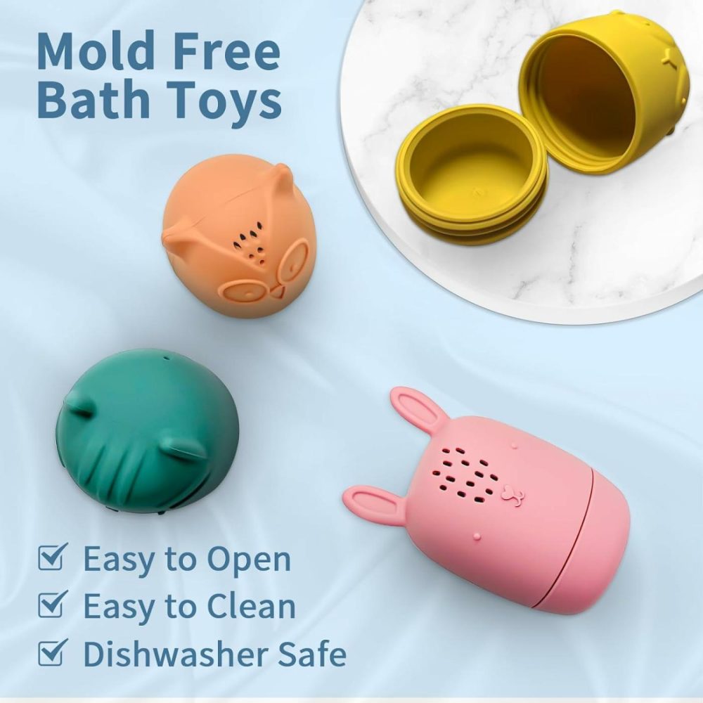 Silicone Bath Toys For Kids Ages 1-3 | Mold Free Bath Toys For Infants Toddlers | Eco-Friendly Animal Squirts Bathtub Toys | 1 Year Old Bath Shower Toys For Boys Girls  |  Bath Toys All Toys Bath Toys