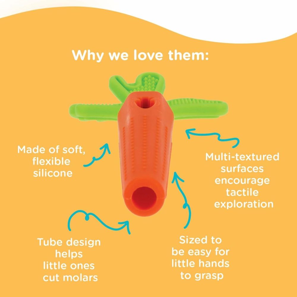 Silicone Carrot Tube Teether – Baby Teething Toy – Massaging Bristles For Sore Gums – 3+ Months  |  Teethers All Toys Orange, Green