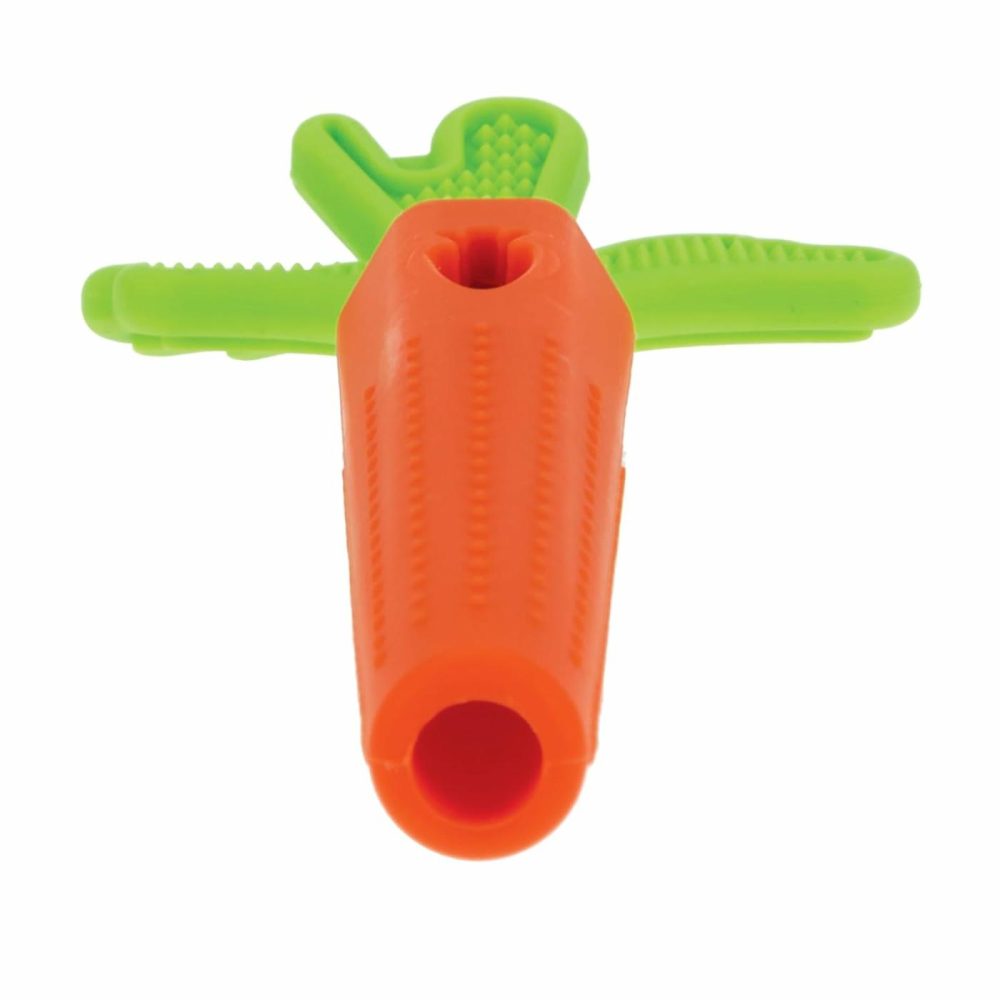 Silicone Carrot Tube Teether – Baby Teething Toy – Massaging Bristles For Sore Gums – 3+ Months  |  Teethers All Toys Orange, Green